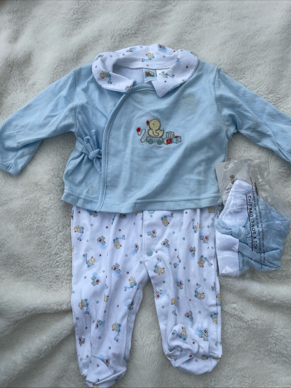 Baby Duck Print Blue Footed One-Piece with Matching Jacket